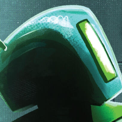 Emira Emira, the main robot from elusive core, She has a tall rectangular gray head with a singular tall rectangular green eye and an antenna coming off the top of her head