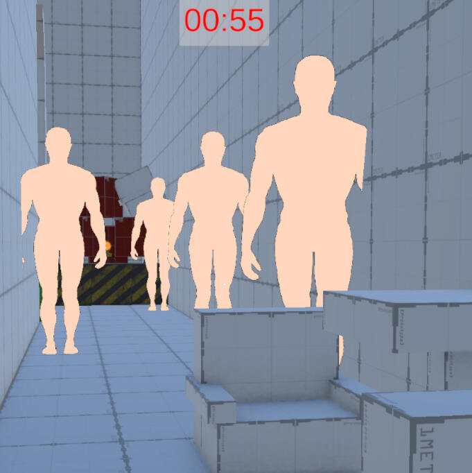 A photo of the honours project's final scenario, an alleyway access point to a building, populated by junk and people